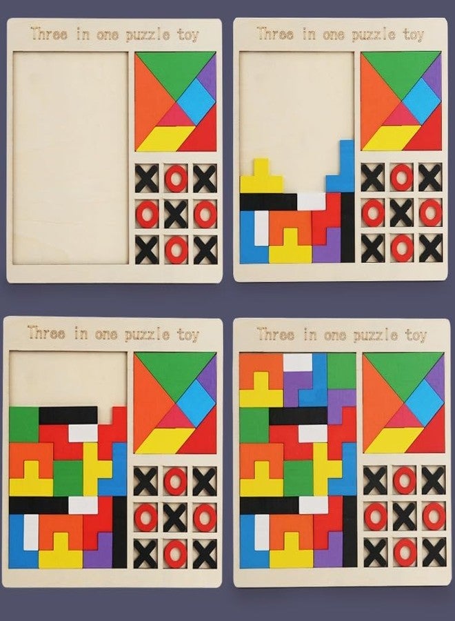 SIMESTICH Wooden 3-in-1 Puzzle Toy for Kids (3+ Years) - Tangram, Tetris Block Puzzle & Tic Tac Toe | Montessori Educational Brain Teaser Game for Skill Development & Learning (Multicolor) - Image 4